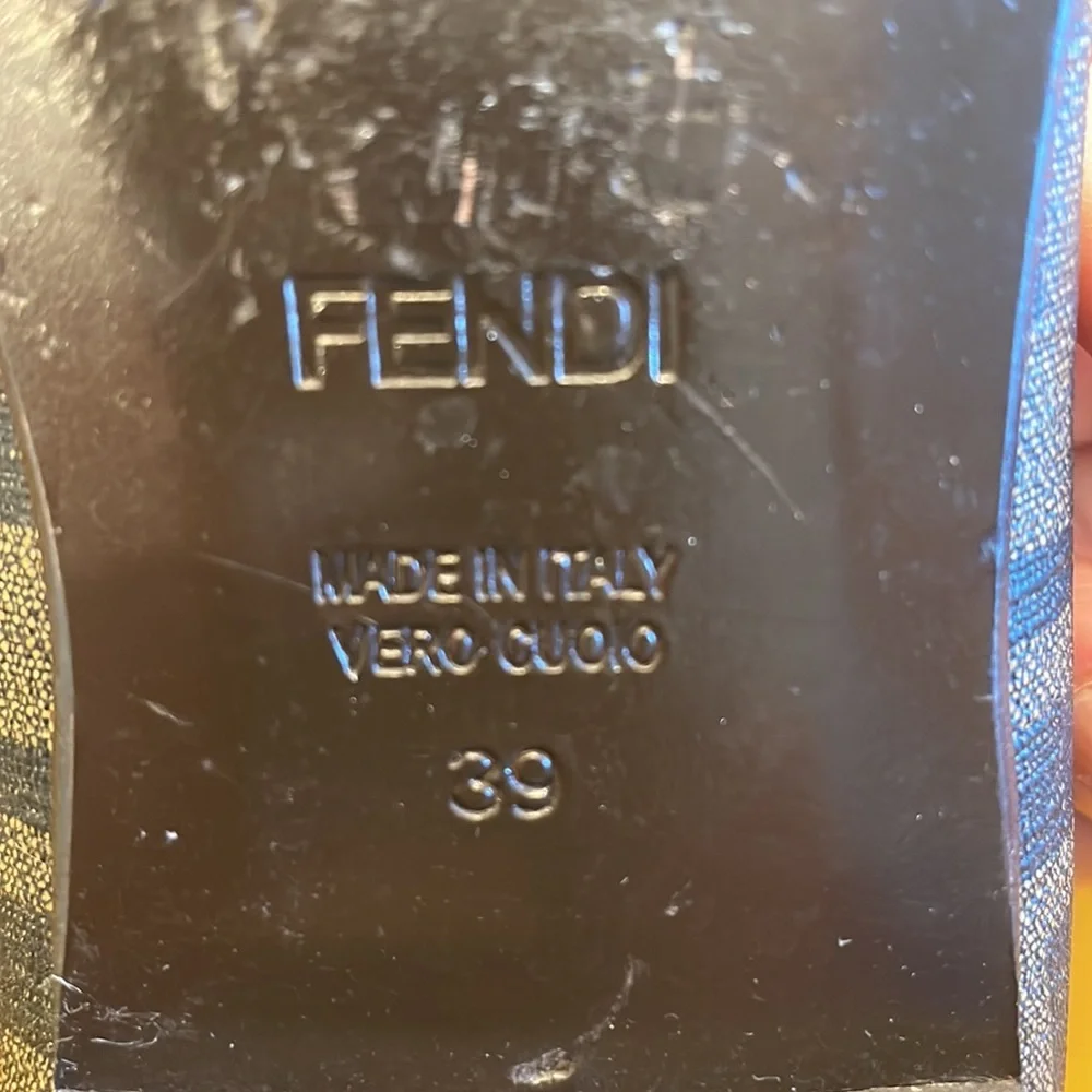 Fendi Brown Monogram Canvas Peep-Toe Flats - Picture 6 of 9